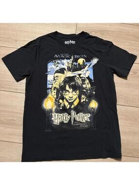 Harry Potter Sorcerers Stone Graphic T-Shirt Mens Small Black Movie Poster Tee